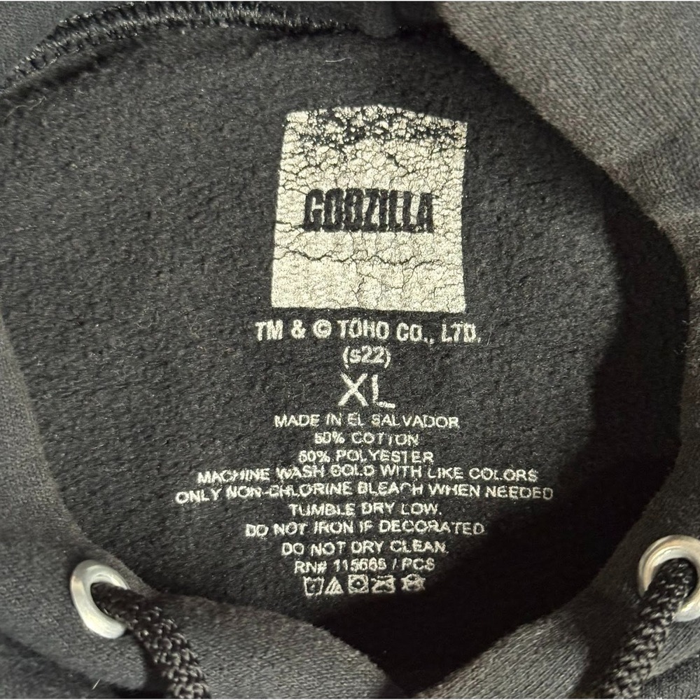 Godzilla Hoodie XL Black Neon Graphic Sleeve Print Official Toho Licensed - Picture 6 of 8